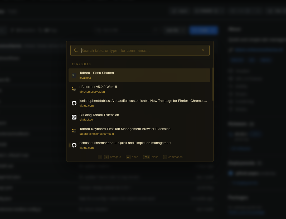 Tabaru fuzzy search overlay